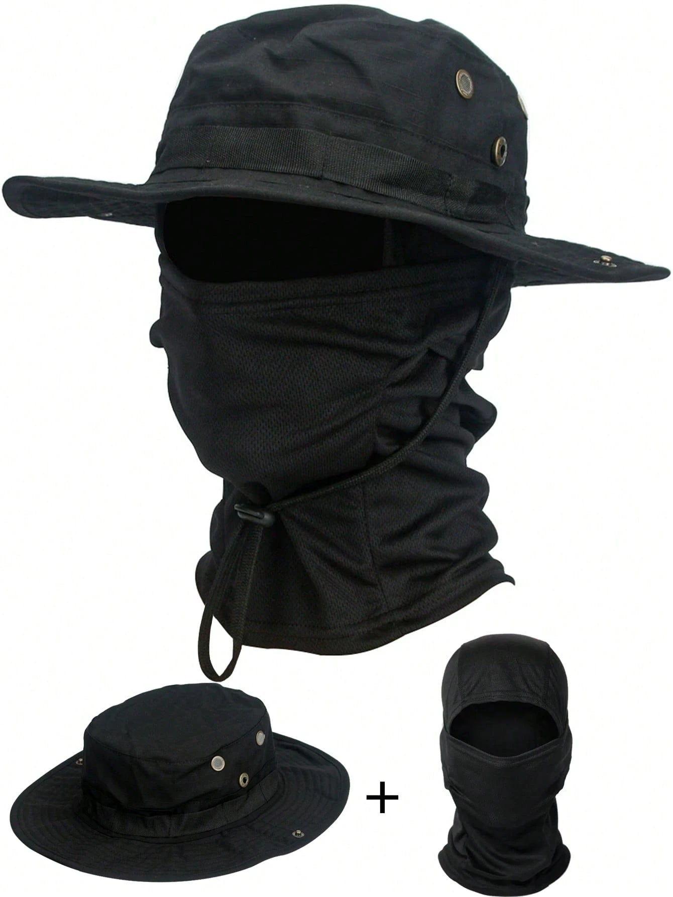 2 pièces Chapeaux de soleil pour hommes et femmes Chapeau de seau + Masque de ski UPF 50+ Chapeau Boonie pliable Protection UV Randonnée Plage Pêche Été