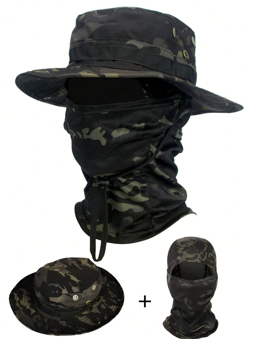 2 pièces Chapeaux de soleil pour hommes et femmes Chapeau de seau + Masque de ski UPF 50+ Chapeau Boonie pliable Protection UV Randonnée Plage Pêche Été