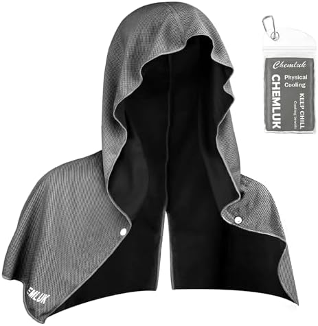 Cooling Hoodie Towel: Cooling Towels for Neck and Face, Quick-Dry Absorbent Soft Breathable Sweat Neck Wraps, Instant Cool Hooded Towels for Hot Weather Running Camping Travel - Black