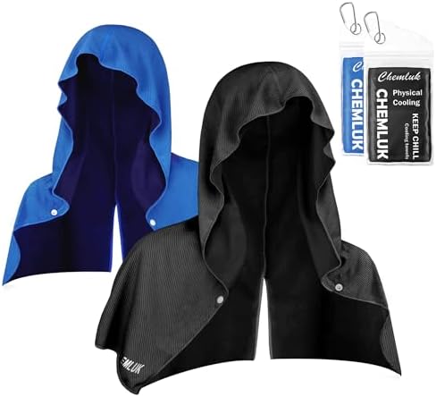 Cooling Hoodie Towel: Cooling Towels for Neck and Face, Quick-Dry Absorbent Soft Breathable Sweat Neck Wraps, Instant Cool Hooded Towels for Hot Weather Running Camping Travel - Black