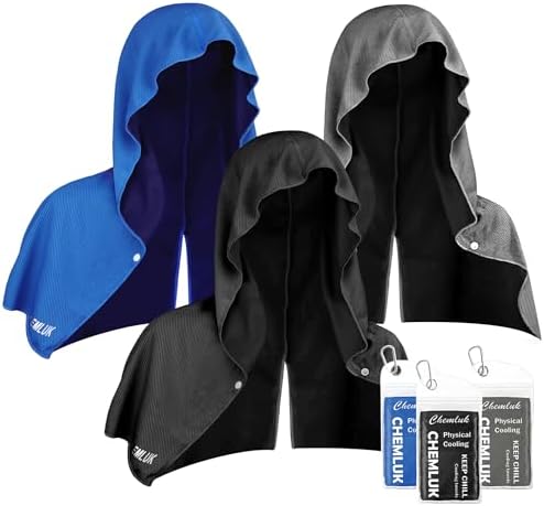 Cooling Hoodie Towel: Cooling Towels for Neck and Face, Quick-Dry Absorbent Soft Breathable Sweat Neck Wraps, Instant Cool Hooded Towels for Hot Weather Running Camping Travel - Black