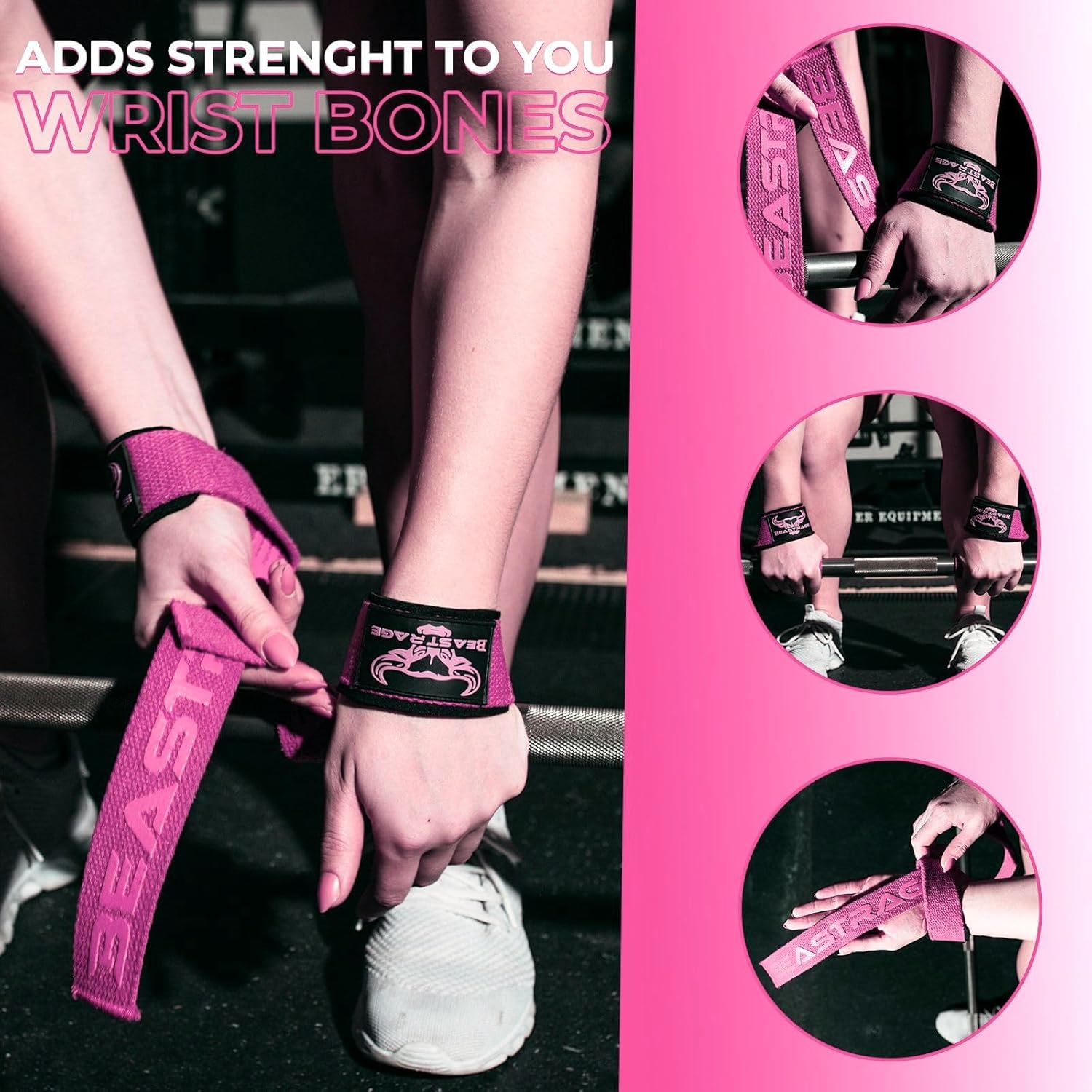 BEAST RAGE Lifting Wrist Straps for Weightlifting, Weight Lifting Straps Gym Grip Power Workouts Lifting Straps Padded Cotton Men Women Wrap Lift Deadlift Straps Hard Pull Exercise