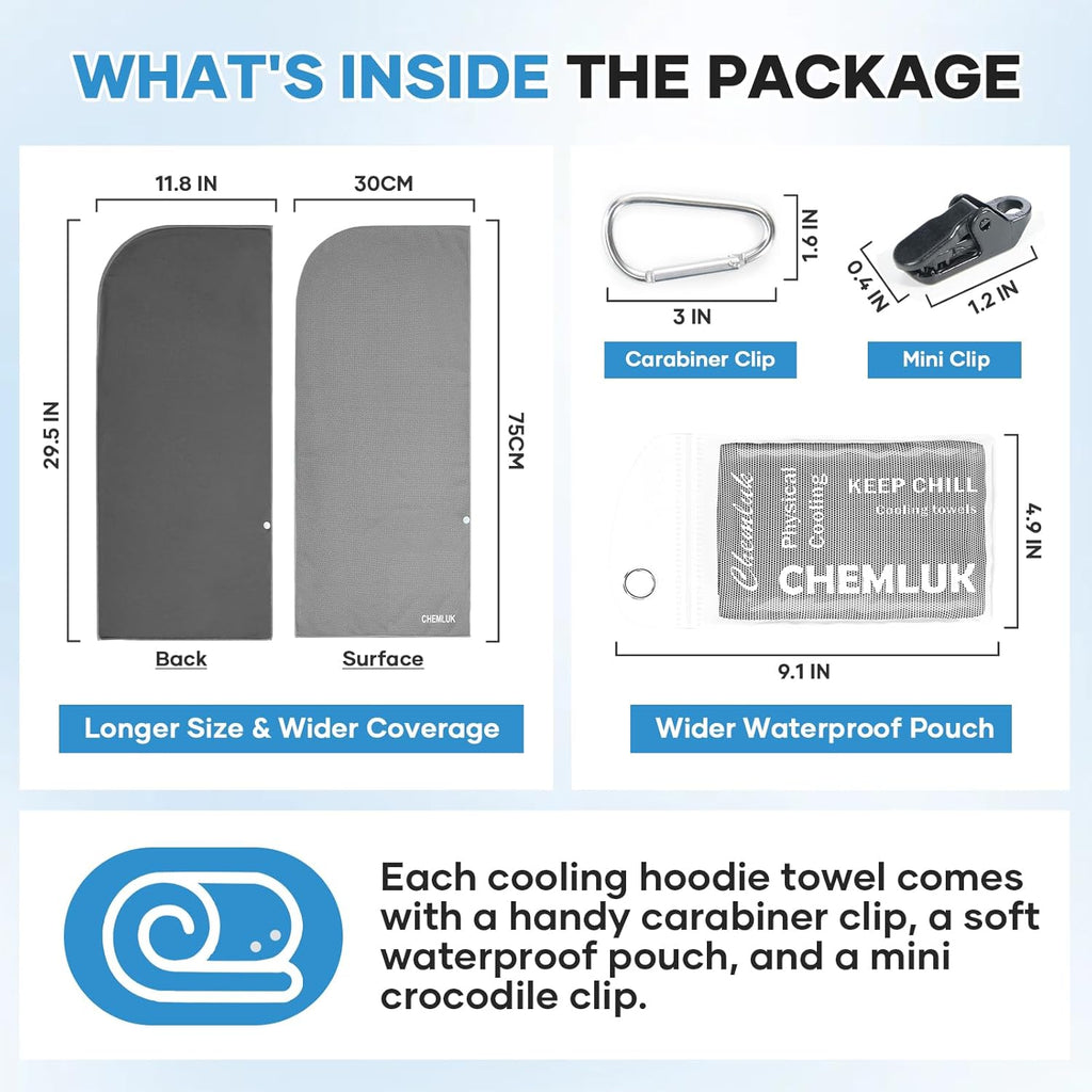 Cooling Hoodie Towel: Cooling Towels for Neck and Face, Quick-Dry Absorbent Soft Breathable Sweat Neck Wraps, Instant Cool Hooded Towels for Hot Weather Running Camping Travel - Black