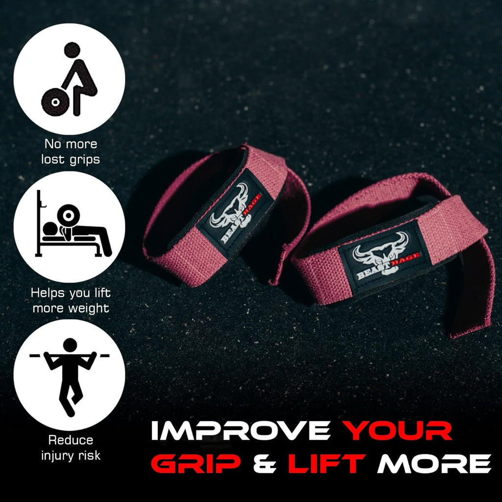 BEAST RAGE Lifting Wrist Straps for Weightlifting, Weight Lifting Straps Gym Grip Power Workouts Lifting Straps Padded Cotton Men Women Wrap Lift Deadlift Straps Hard Pull Exercise