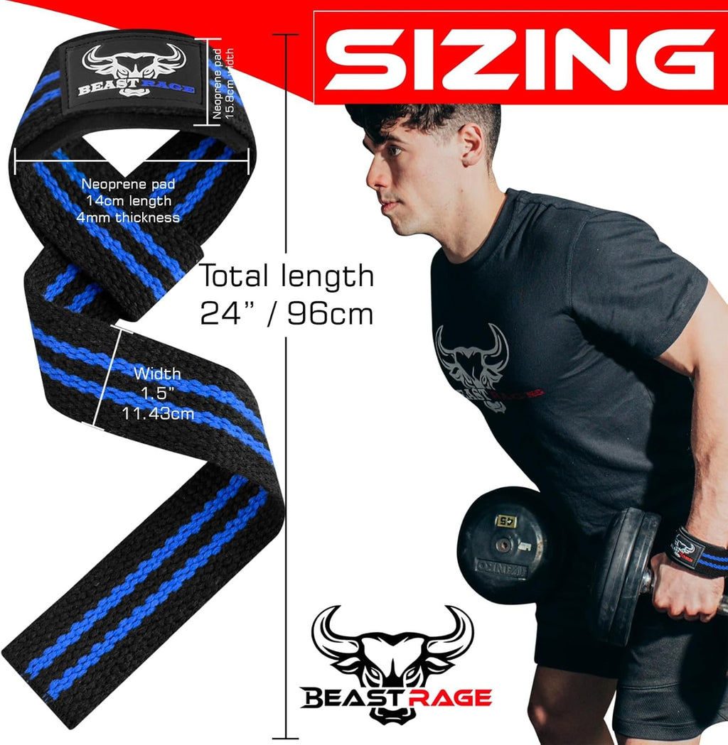 BEAST RAGE Lifting Wrist Straps for Weightlifting, Weight Lifting Straps Gym Grip Power Workouts Lifting Straps Padded Cotton Men Women Wrap Lift Deadlift Straps Hard Pull Exercise