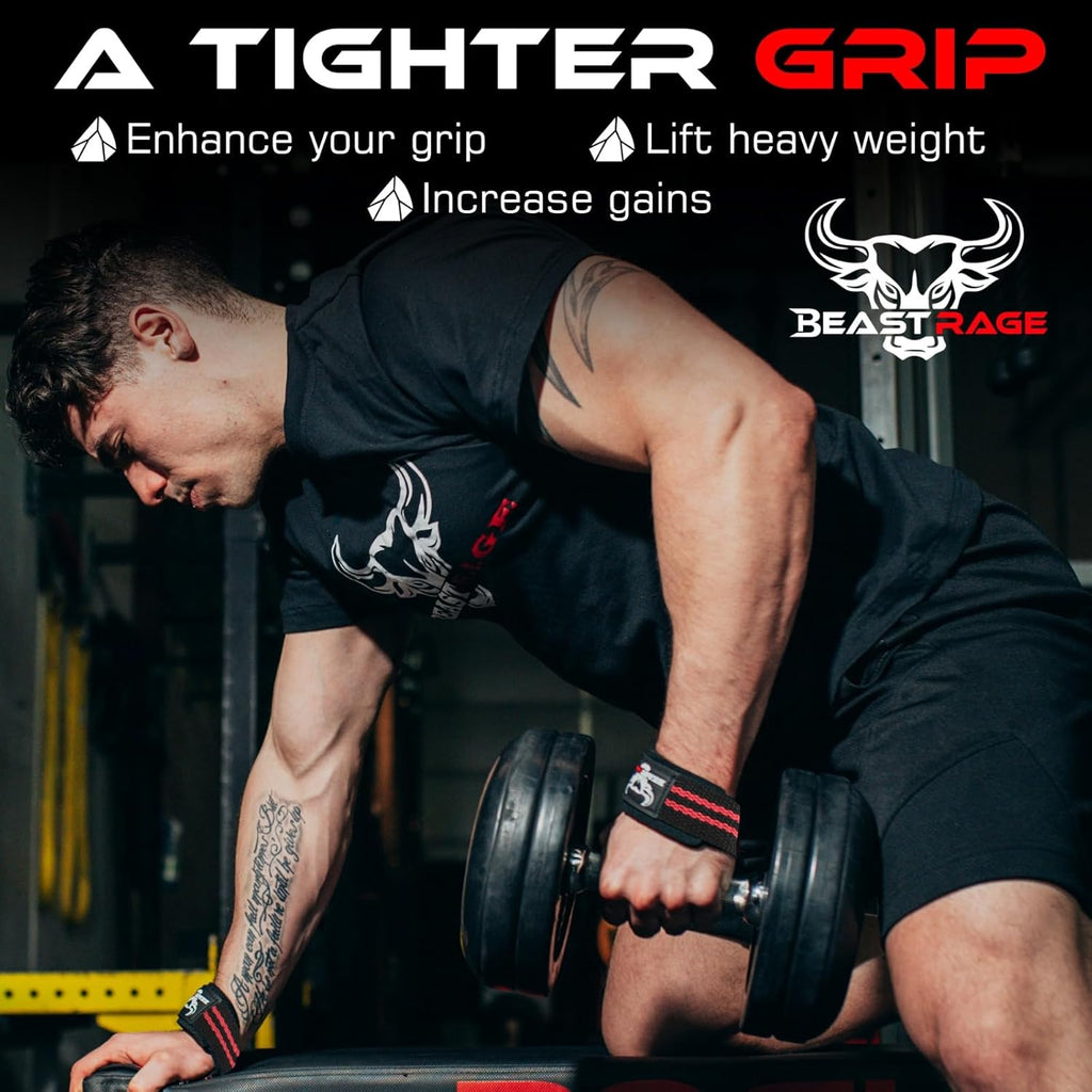 BEAST RAGE Lifting Wrist Straps for Weightlifting, Weight Lifting Straps Gym Grip Power Workouts Lifting Straps Padded Cotton Men Women Wrap Lift Deadlift Straps Hard Pull Exercise