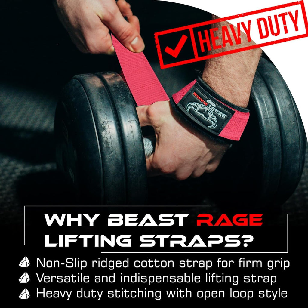 BEAST RAGE Lifting Wrist Straps for Weightlifting, Weight Lifting Straps Gym Grip Power Workouts Lifting Straps Padded Cotton Men Women Wrap Lift Deadlift Straps Hard Pull Exercise