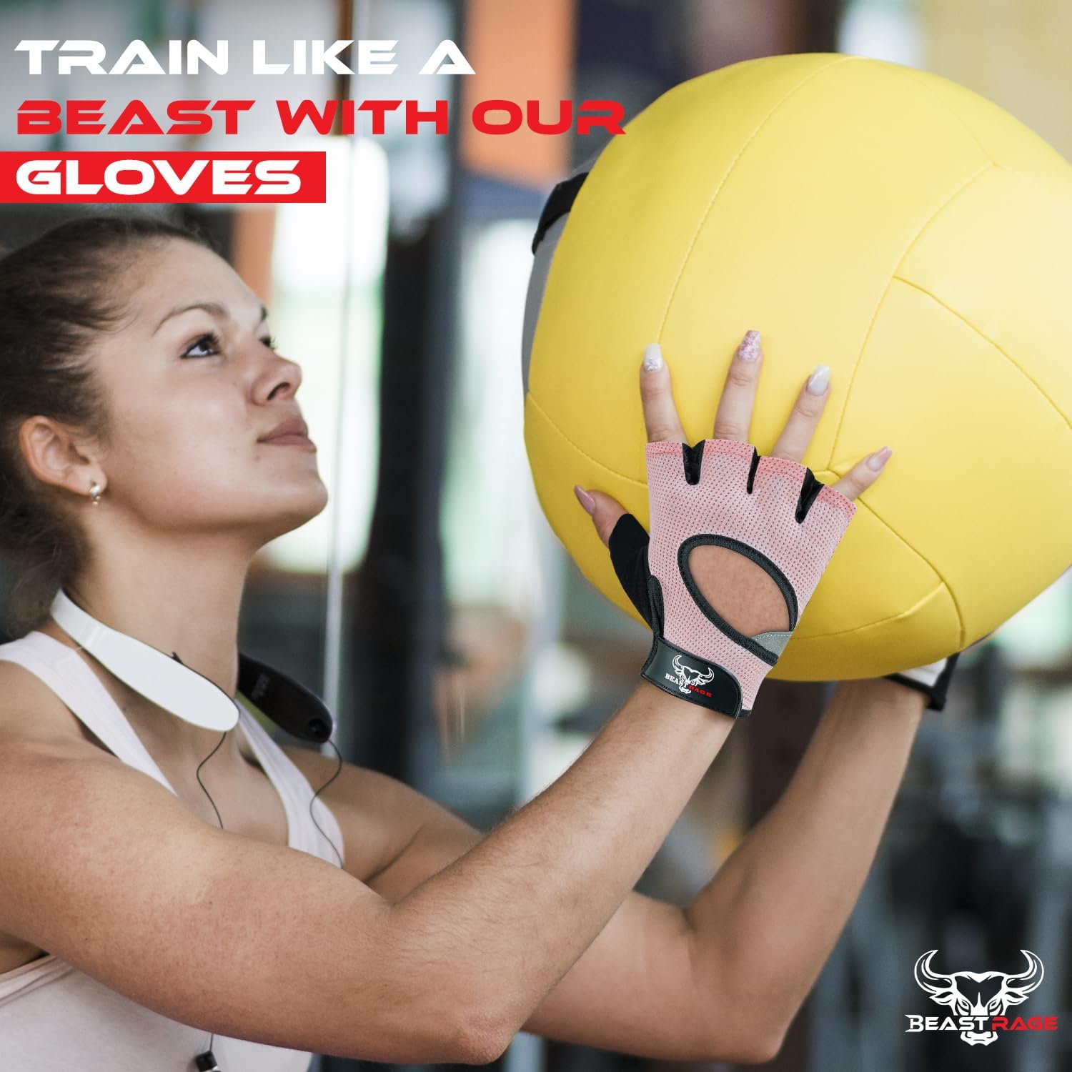 BEAST RAGE Fingerless Weight Lifting Gloves with Palm Protection Padding, Breathable Lightweight Gym Gloves for Men, Women, Weightlifting, Cycling, Exercise, Training Pull Up