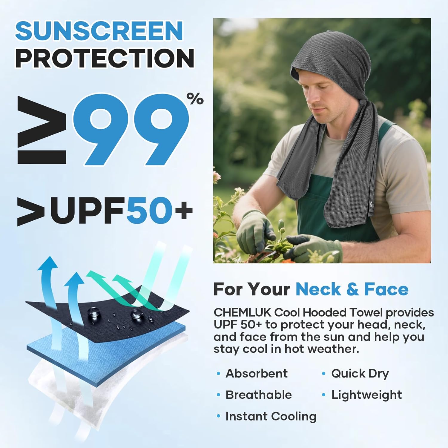 Cooling Hoodie Towel: Cooling Towels for Neck and Face, Quick-Dry Absorbent Soft Breathable Sweat Neck Wraps, Instant Cool Hooded Towels for Hot Weather Running Camping Travel - Black