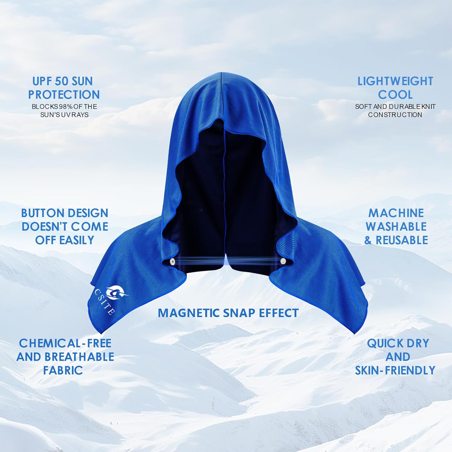 CSITE 3 Pack Cooling Hoodie Towels for Neck and Face, UPF 50 Sun Protection & Instant Cooling, Ice Towels for Hot Weather, Soft Breathable Towel for Sport, Work Out, Gym, Camping & More Activities