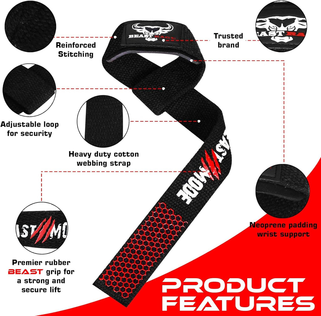 BEAST RAGE Lifting Wrist Straps for Weightlifting, Weight Lifting Straps Gym Grip Power Workouts Lifting Straps Padded Cotton Men Women Wrap Lift Deadlift Straps Hard Pull Exercise
