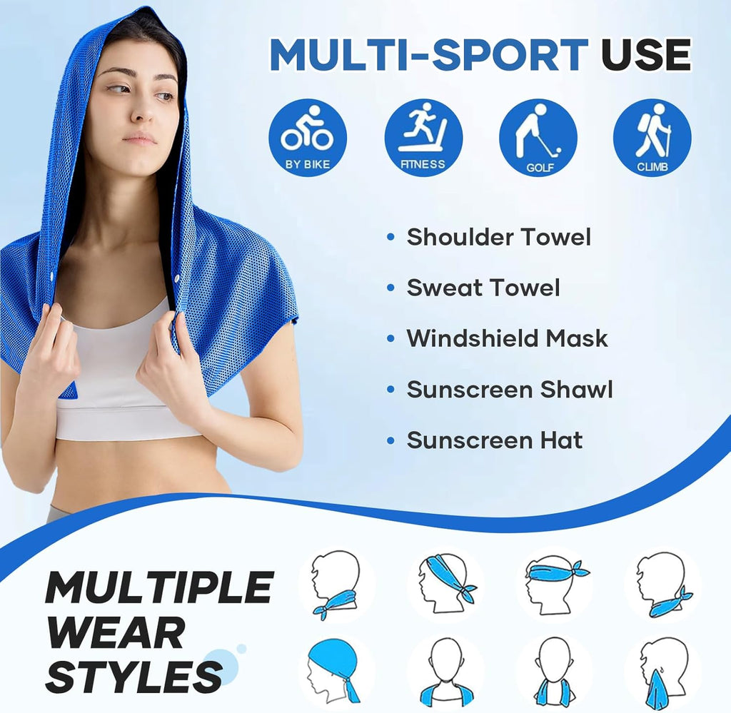 Cooling Hoodie Towel: Cooling Towels for Neck and Face, Quick-Dry Absorbent Soft Breathable Sweat Neck Wraps, Instant Cool Hooded Towels for Hot Weather Running Camping Travel - Black
