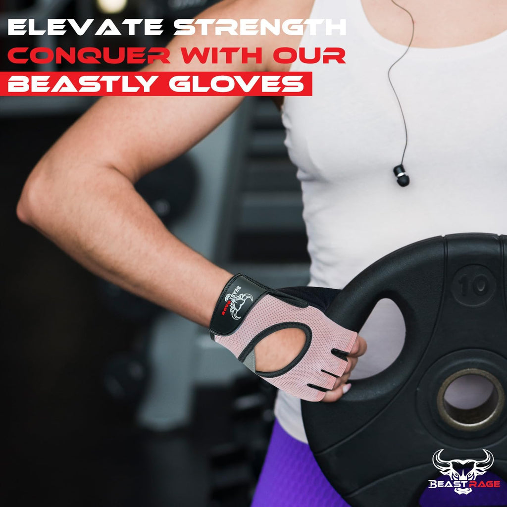BEAST RAGE Fingerless Weight Lifting Gloves with Palm Protection Padding, Breathable Lightweight Gym Gloves for Men, Women, Weightlifting, Cycling, Exercise, Training Pull Up