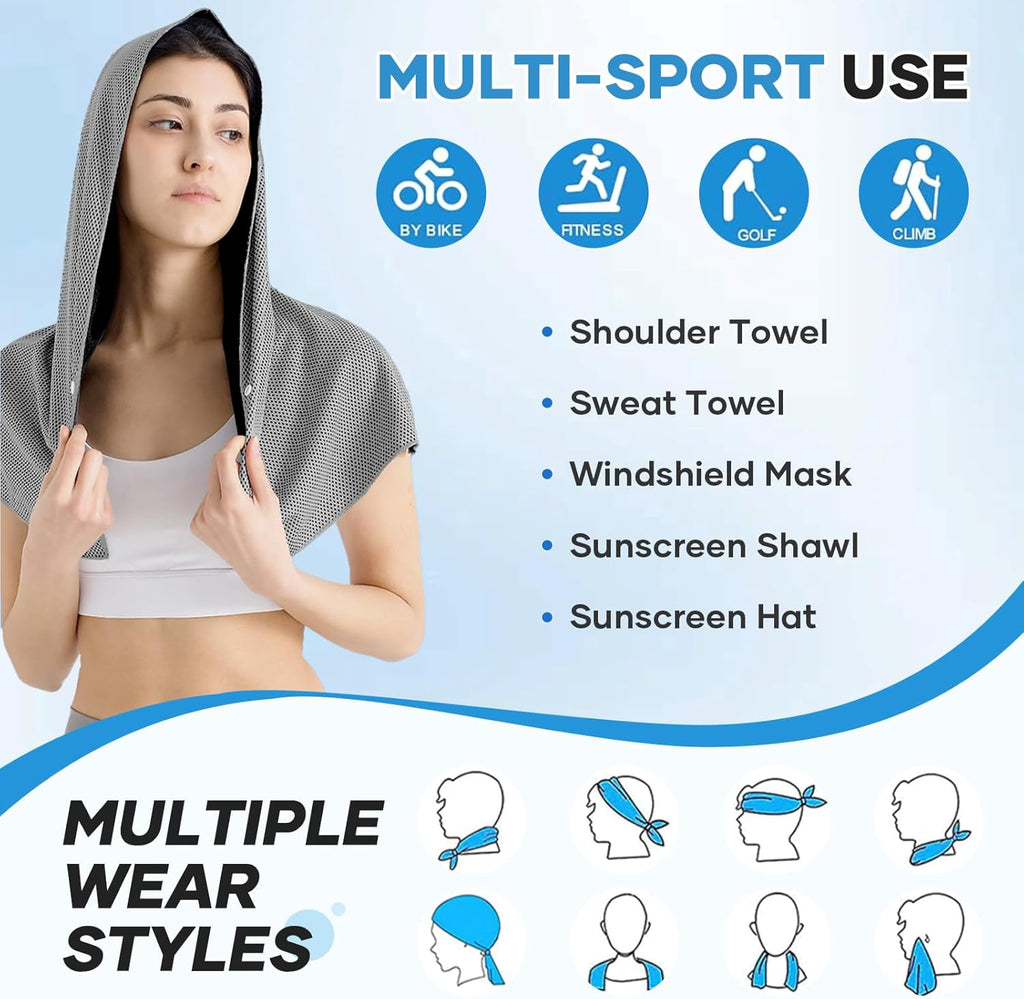 Cooling Hoodie Towel: Cooling Towels for Neck and Face, Quick-Dry Absorbent Soft Breathable Sweat Neck Wraps, Instant Cool Hooded Towels for Hot Weather Running Camping Travel - Black