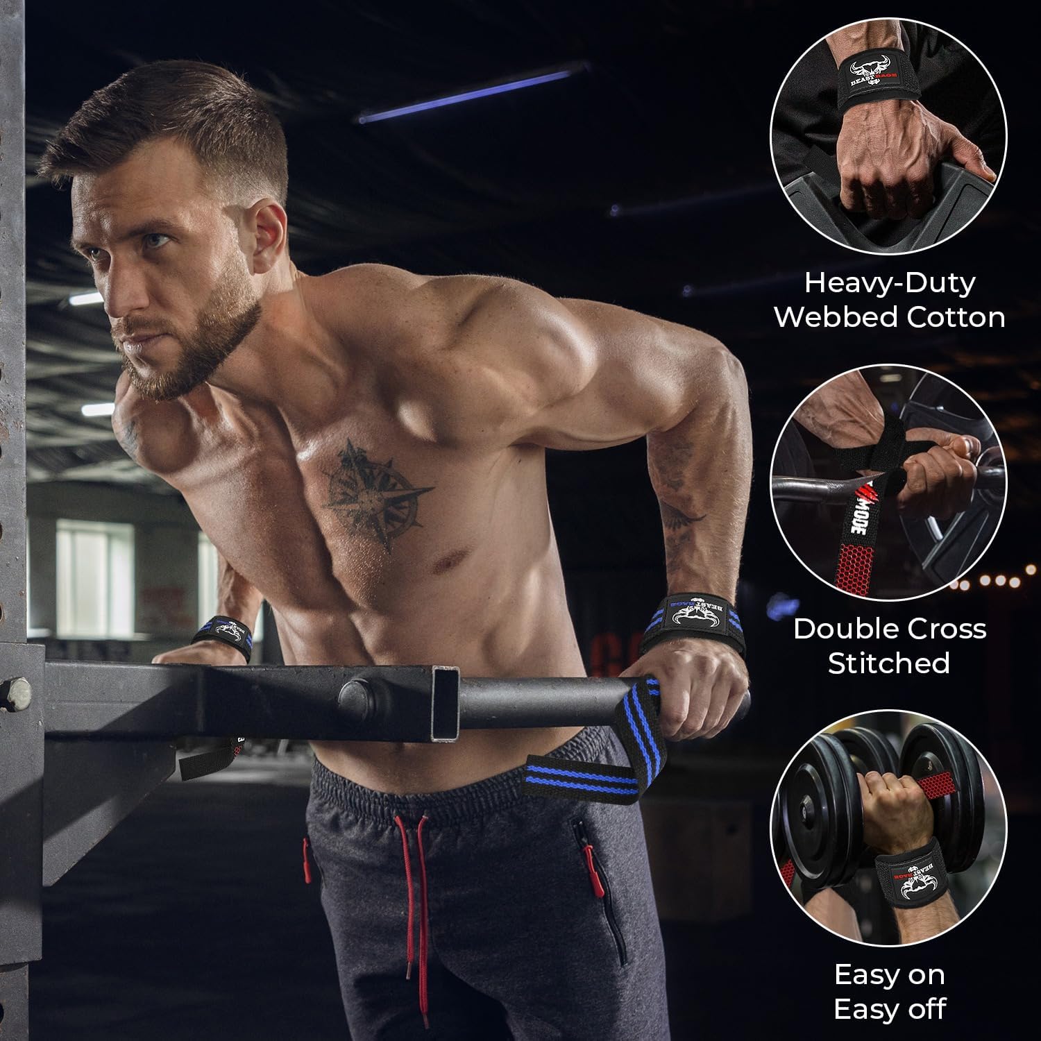 BEAST RAGE Lifting Wrist Straps for Weightlifting, Weight Lifting Straps Gym Grip Power Workouts Lifting Straps Padded Cotton Men Women Wrap Lift Deadlift Straps Hard Pull Exercise