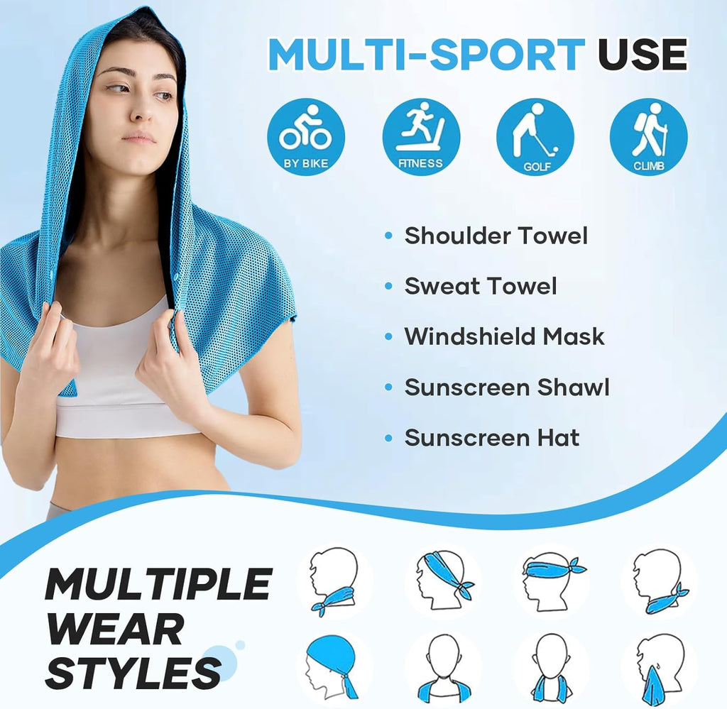 Cooling Hoodie Towel: Cooling Towels for Neck and Face, Quick-Dry Absorbent Soft Breathable Sweat Neck Wraps, Instant Cool Hooded Towels for Hot Weather Running Camping Travel - Black