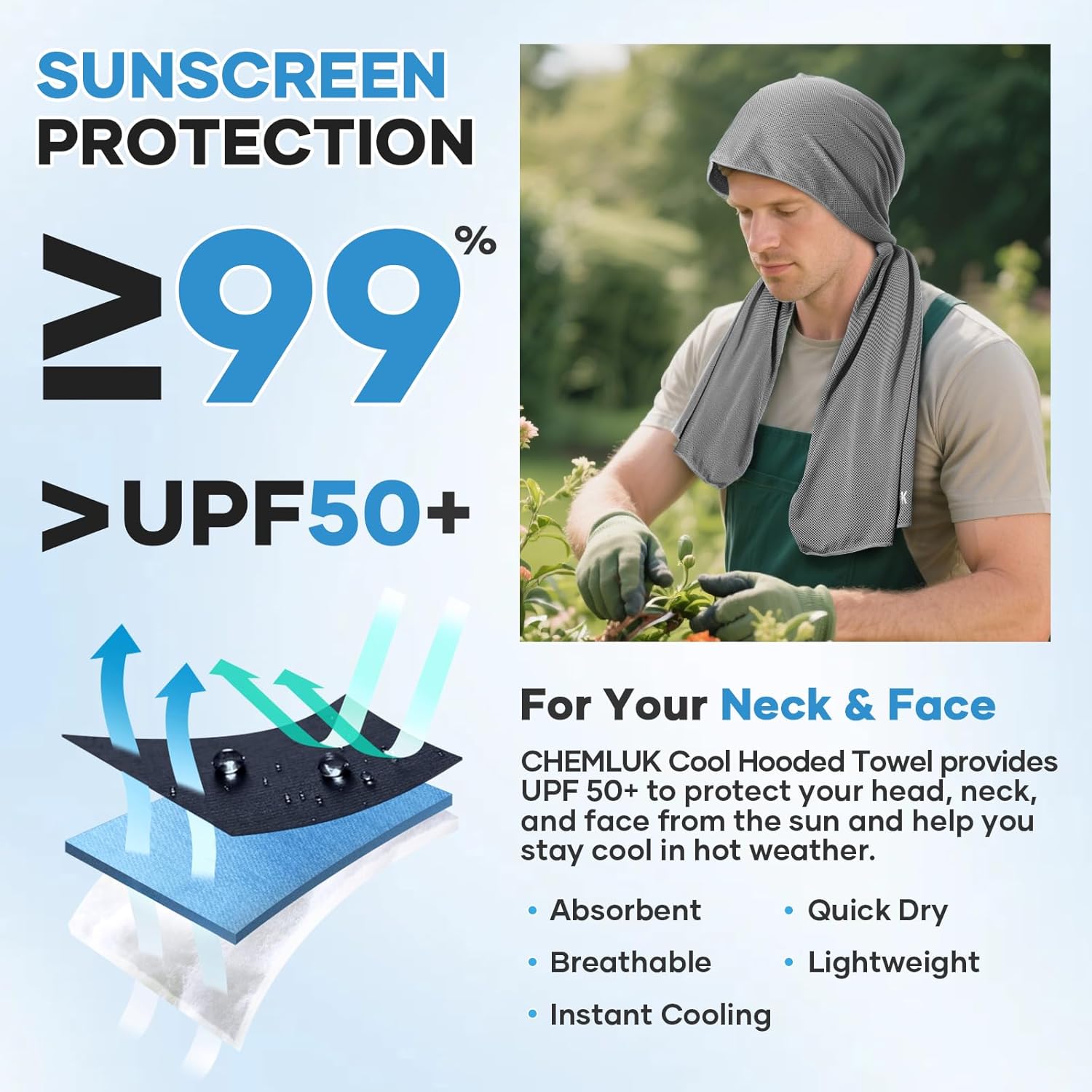 Cooling Hoodie Towel: Cooling Towels for Neck and Face, Quick-Dry Absorbent Soft Breathable Sweat Neck Wraps, Instant Cool Hooded Towels for Hot Weather Running Camping Travel - Black