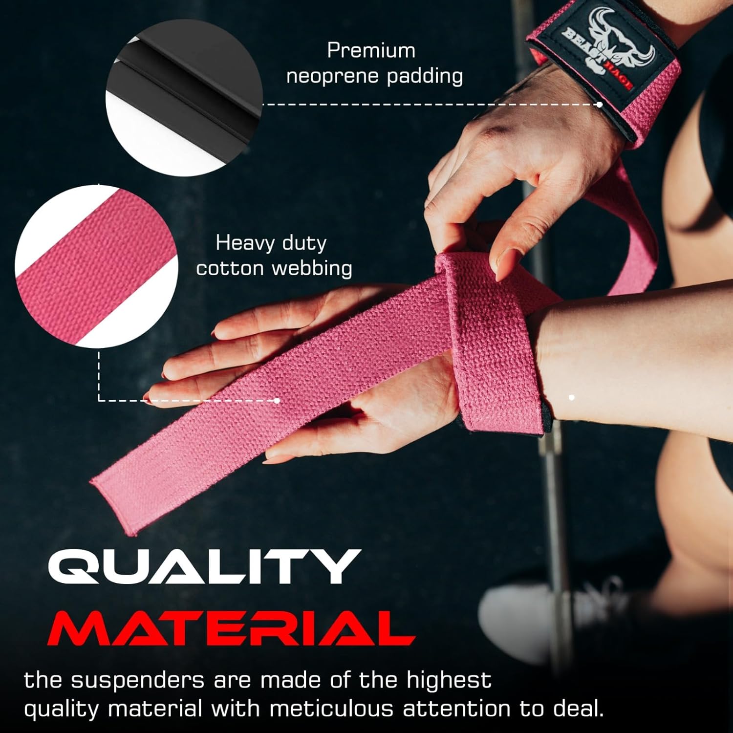 BEAST RAGE Lifting Wrist Straps for Weightlifting, Weight Lifting Straps Gym Grip Power Workouts Lifting Straps Padded Cotton Men Women Wrap Lift Deadlift Straps Hard Pull Exercise