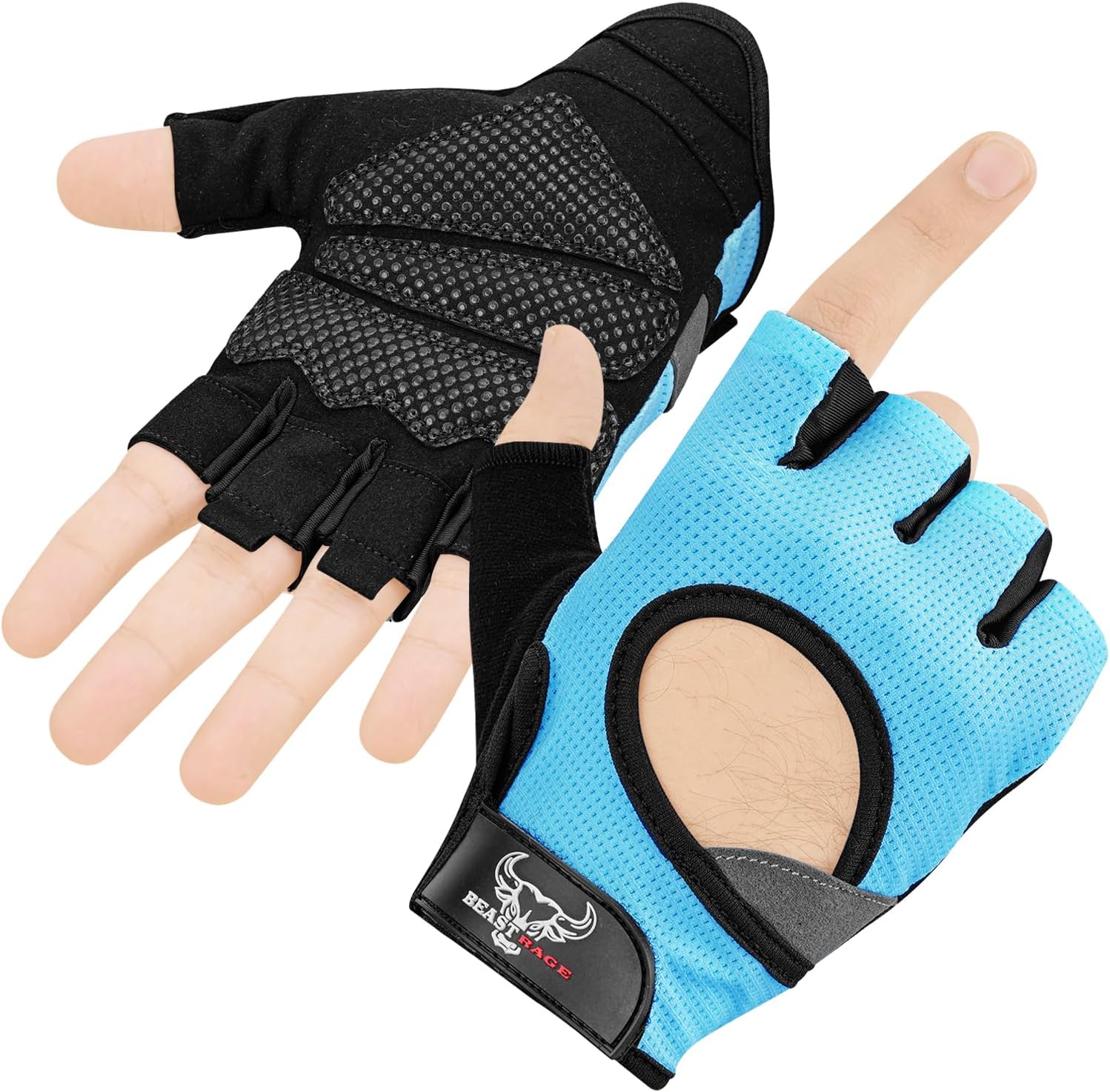 BEAST RAGE Fingerless Weight Lifting Gloves with Palm Protection Padding, Breathable Lightweight Gym Gloves for Men, Women, Weightlifting, Cycling, Exercise, Training Pull Up