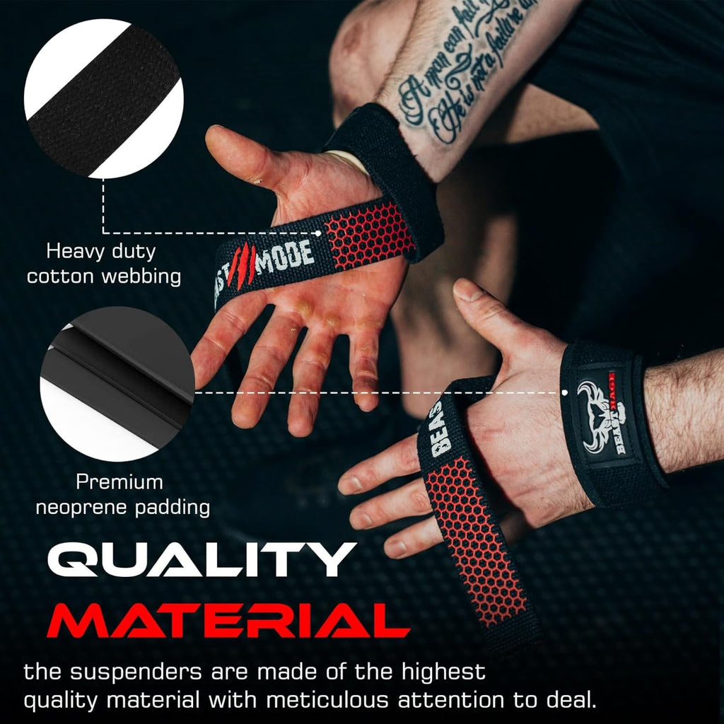 BEAST RAGE Lifting Wrist Straps for Weightlifting, Weight Lifting Straps Gym Grip Power Workouts Lifting Straps Padded Cotton Men Women Wrap Lift Deadlift Straps Hard Pull Exercise
