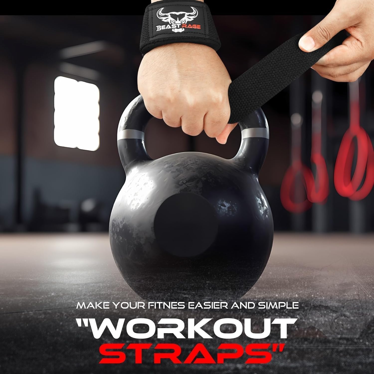 BEAST RAGE Lifting Wrist Straps for Weightlifting, Weight Lifting Straps Gym Grip Power Workouts Lifting Straps Padded Cotton Men Women Wrap Lift Deadlift Straps Hard Pull Exercise