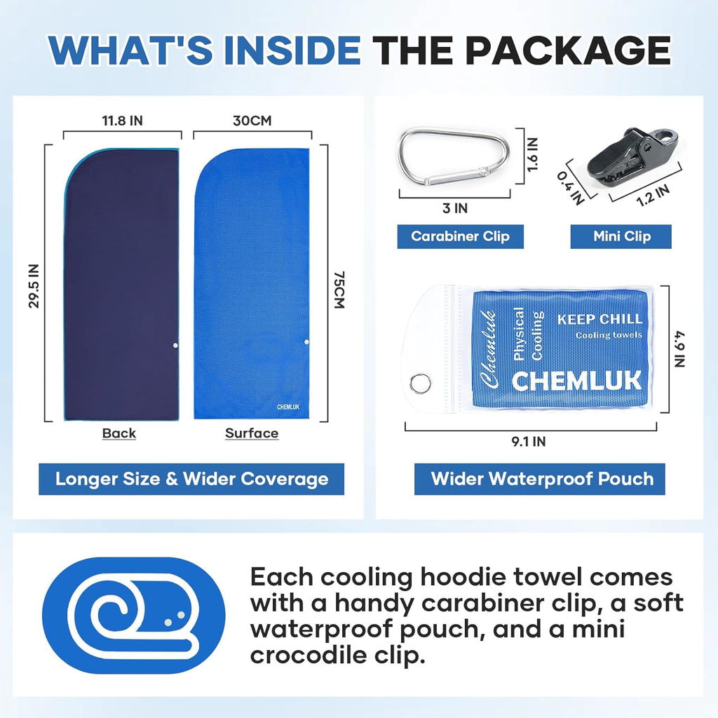 Cooling Hoodie Towel: Cooling Towels for Neck and Face, Quick-Dry Absorbent Soft Breathable Sweat Neck Wraps, Instant Cool Hooded Towels for Hot Weather Running Camping Travel - Black