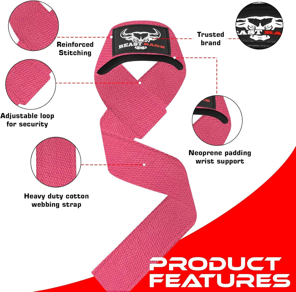 BEAST RAGE Lifting Wrist Straps for Weightlifting, Weight Lifting Straps Gym Grip Power Workouts Lifting Straps Padded Cotton Men Women Wrap Lift Deadlift Straps Hard Pull Exercise