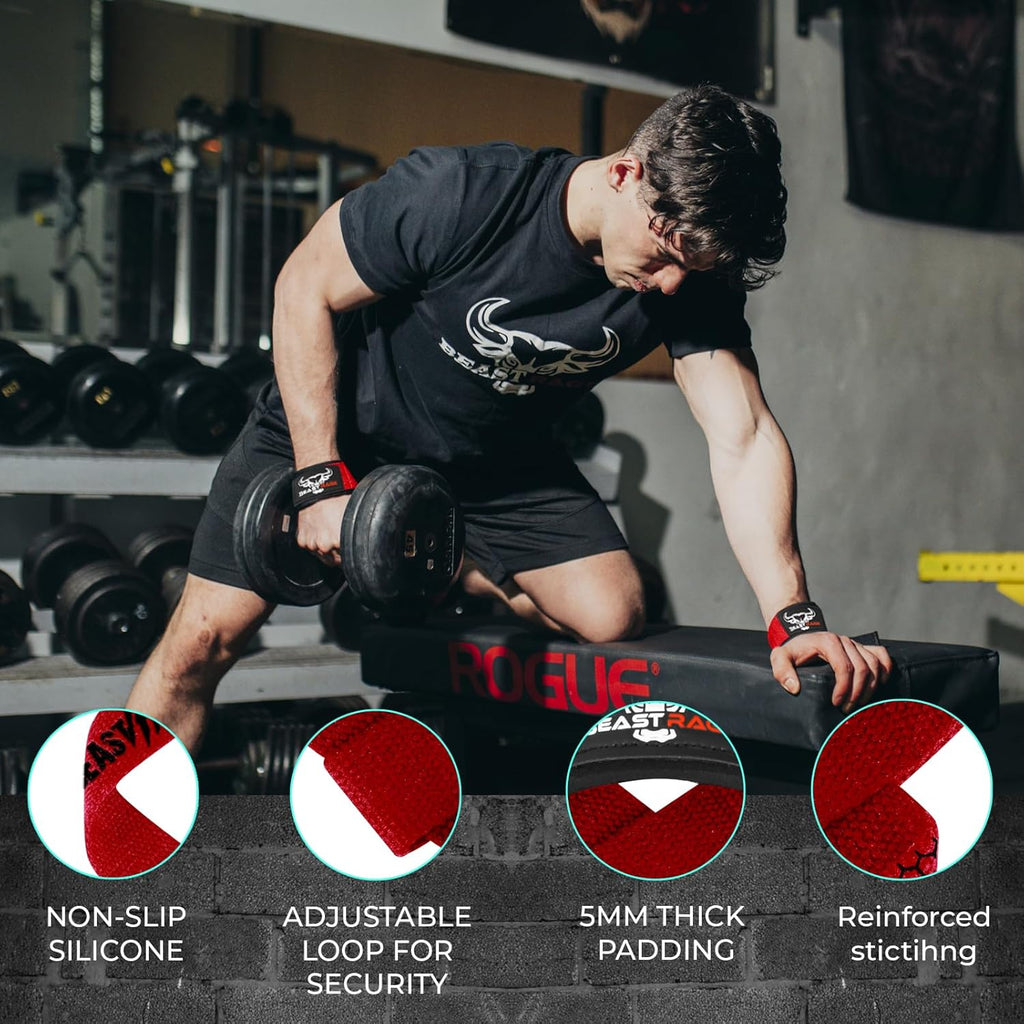 BEAST RAGE Lifting Wrist Straps for Weightlifting, Weight Lifting Straps Gym Grip Power Workouts Lifting Straps Padded Cotton Men Women Wrap Lift Deadlift Straps Hard Pull Exercise