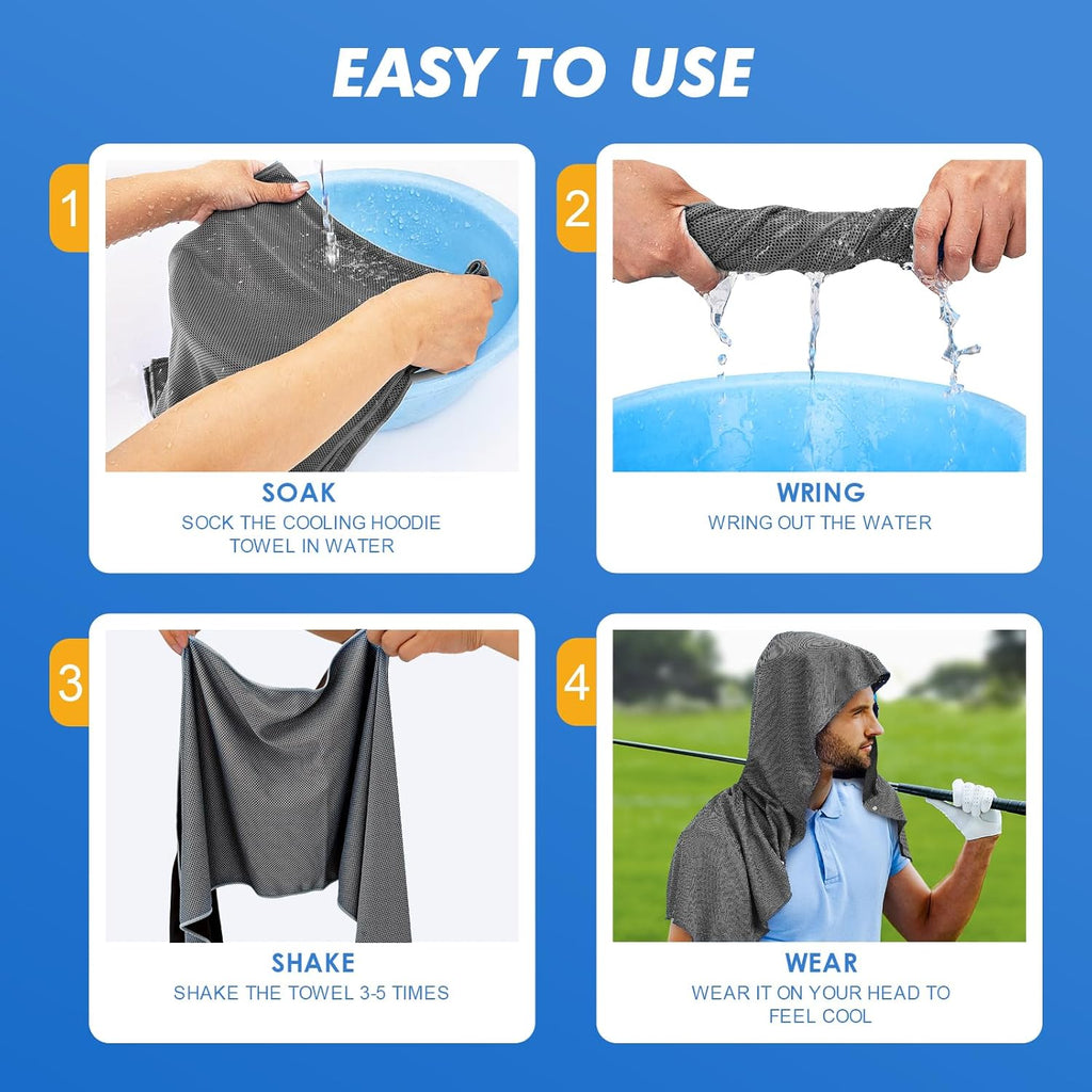 CSITE 3 Pack Cooling Hoodie Towels for Neck and Face, UPF 50 Sun Protection & Instant Cooling, Ice Towels for Hot Weather, Soft Breathable Towel for Sport, Work Out, Gym, Camping & More Activities