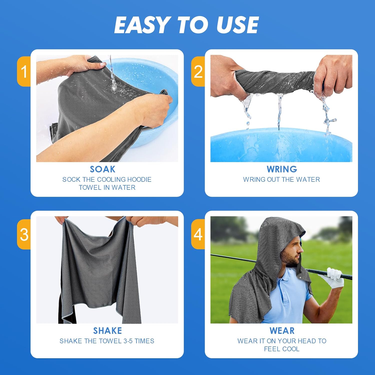 CSITE 3 Pack Cooling Hoodie Towels for Neck and Face, UPF 50 Sun Protection & Instant Cooling, Ice Towels for Hot Weather, Soft Breathable Towel for Sport, Work Out, Gym, Camping & More Activities