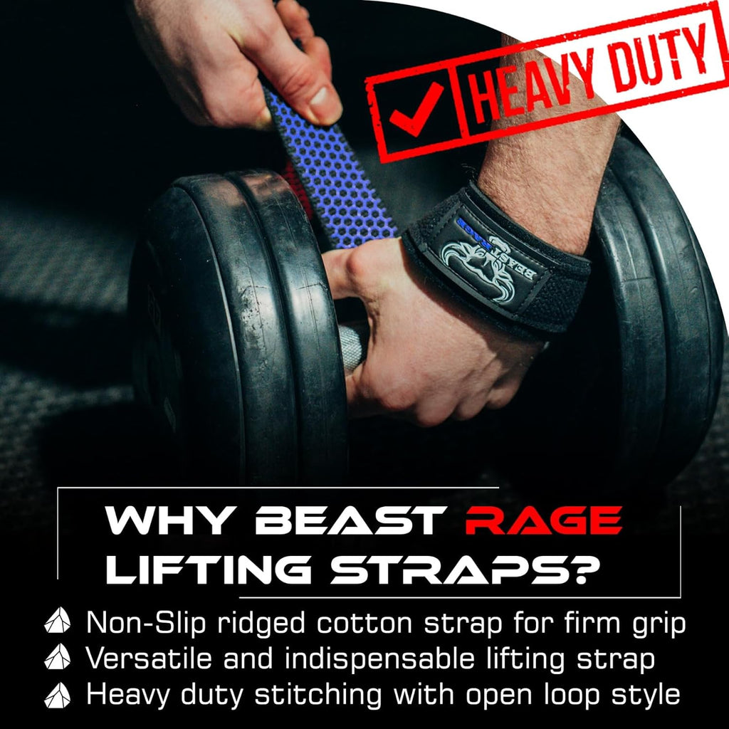 BEAST RAGE Lifting Wrist Straps for Weightlifting, Weight Lifting Straps Gym Grip Power Workouts Lifting Straps Padded Cotton Men Women Wrap Lift Deadlift Straps Hard Pull Exercise