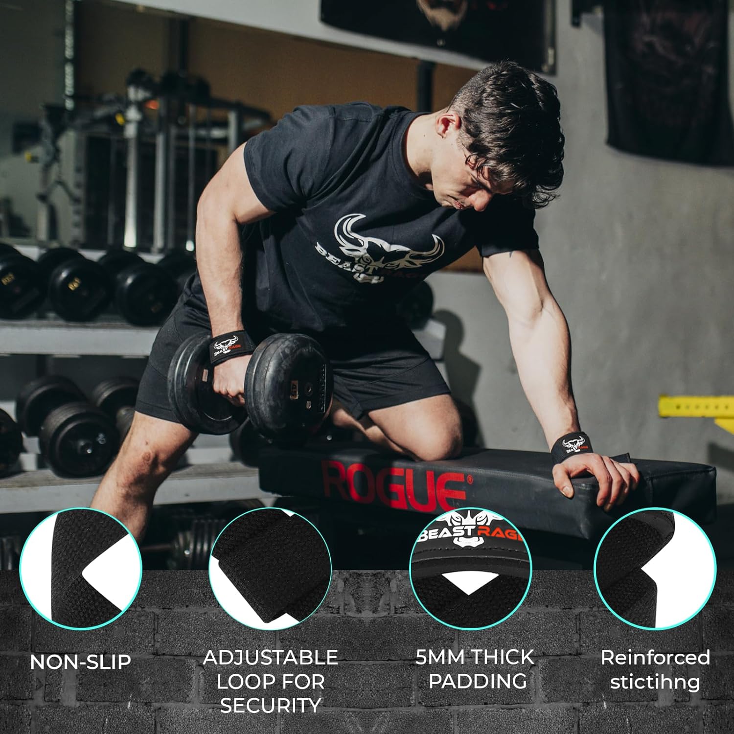 BEAST RAGE Lifting Wrist Straps for Weightlifting, Weight Lifting Straps Gym Grip Power Workouts Lifting Straps Padded Cotton Men Women Wrap Lift Deadlift Straps Hard Pull Exercise