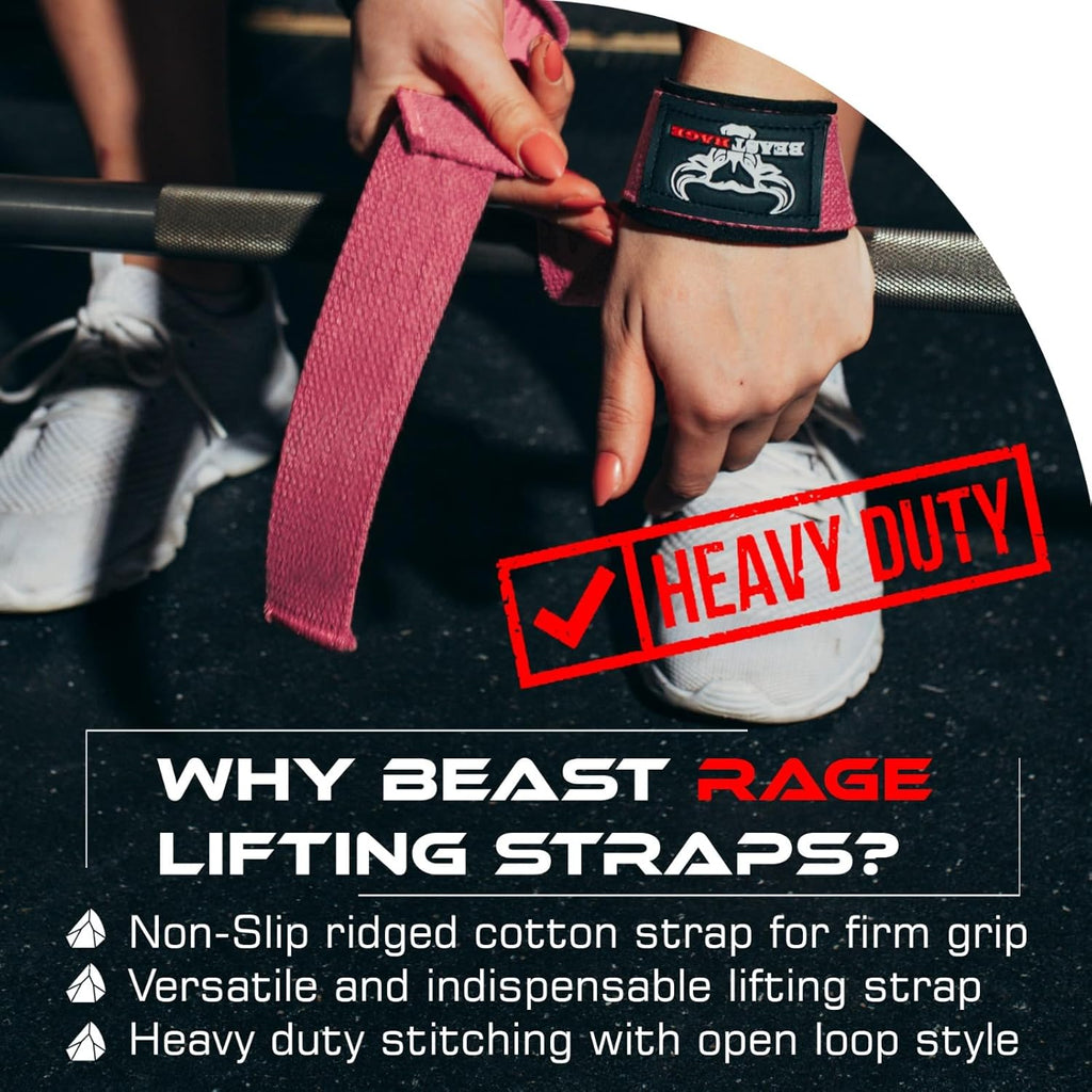 BEAST RAGE Lifting Wrist Straps for Weightlifting, Weight Lifting Straps Gym Grip Power Workouts Lifting Straps Padded Cotton Men Women Wrap Lift Deadlift Straps Hard Pull Exercise