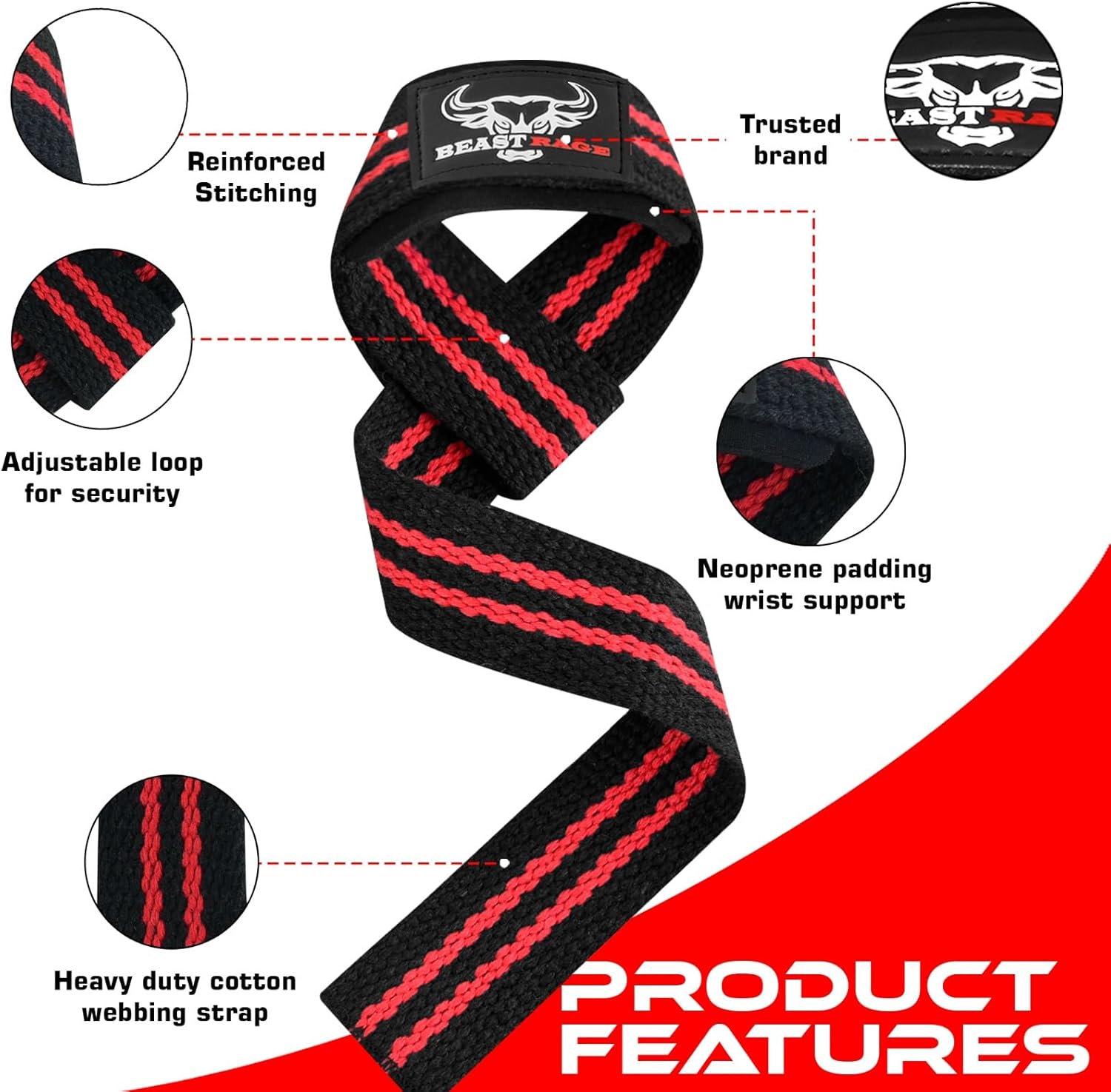 BEAST RAGE Lifting Wrist Straps for Weightlifting, Weight Lifting Straps Gym Grip Power Workouts Lifting Straps Padded Cotton Men Women Wrap Lift Deadlift Straps Hard Pull Exercise
