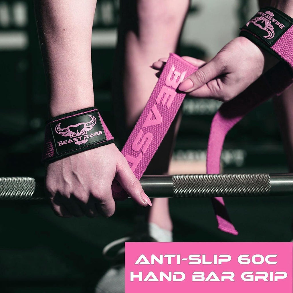 BEAST RAGE Lifting Wrist Straps for Weightlifting, Weight Lifting Straps Gym Grip Power Workouts Lifting Straps Padded Cotton Men Women Wrap Lift Deadlift Straps Hard Pull Exercise