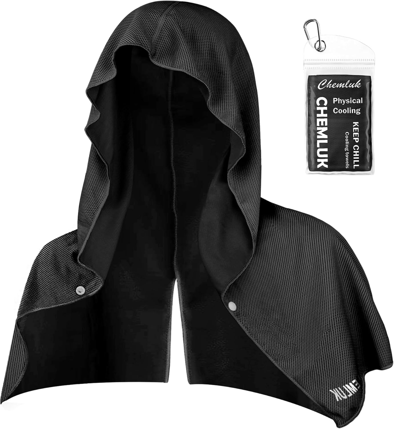 Cooling Hoodie Towel: Cooling Towels for Neck and Face, Quick-Dry Absorbent Soft Breathable Sweat Neck Wraps, Instant Cool Hooded Towels for Hot Weather Running Camping Travel - Black