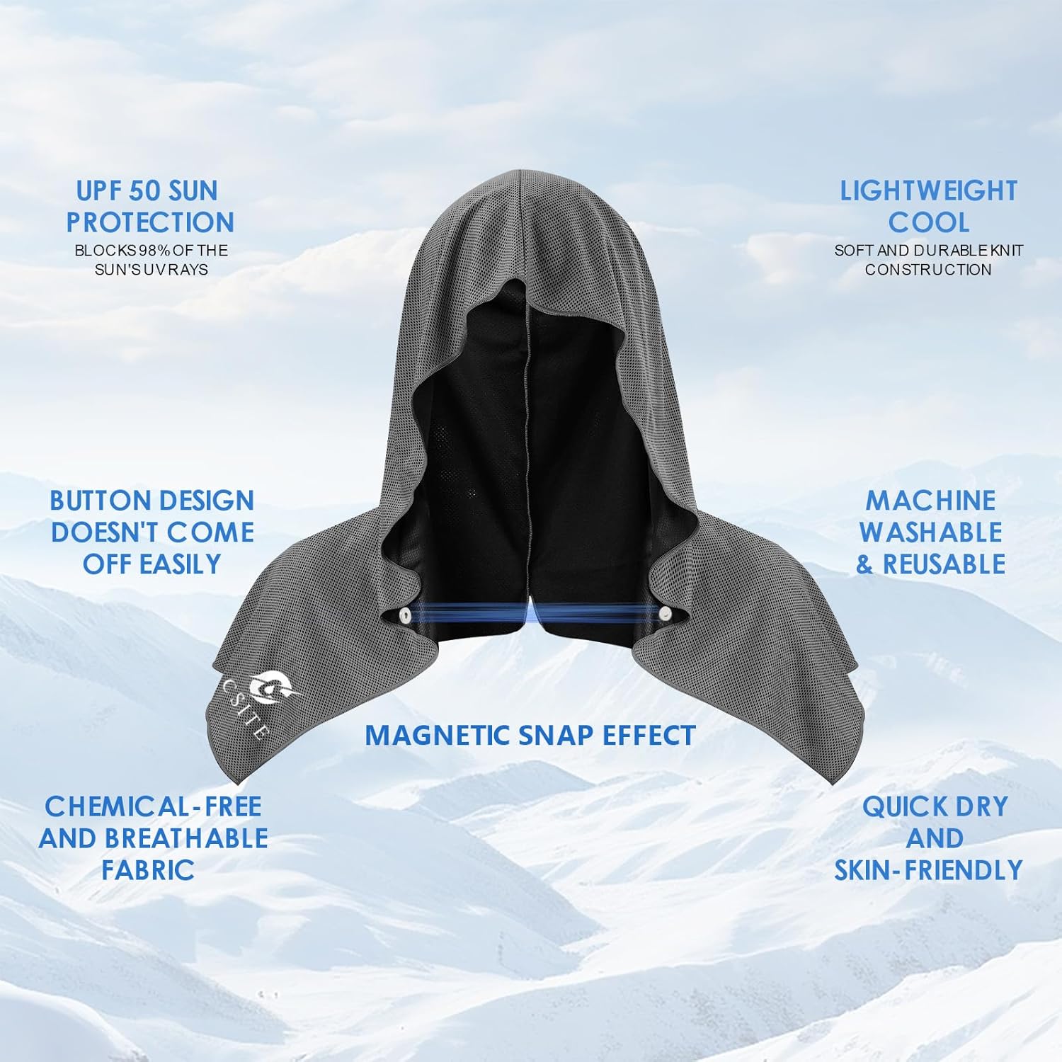 CSITE 3 Pack Cooling Hoodie Towels for Neck and Face, UPF 50 Sun Protection & Instant Cooling, Ice Towels for Hot Weather, Soft Breathable Towel for Sport, Work Out, Gym, Camping & More Activities
