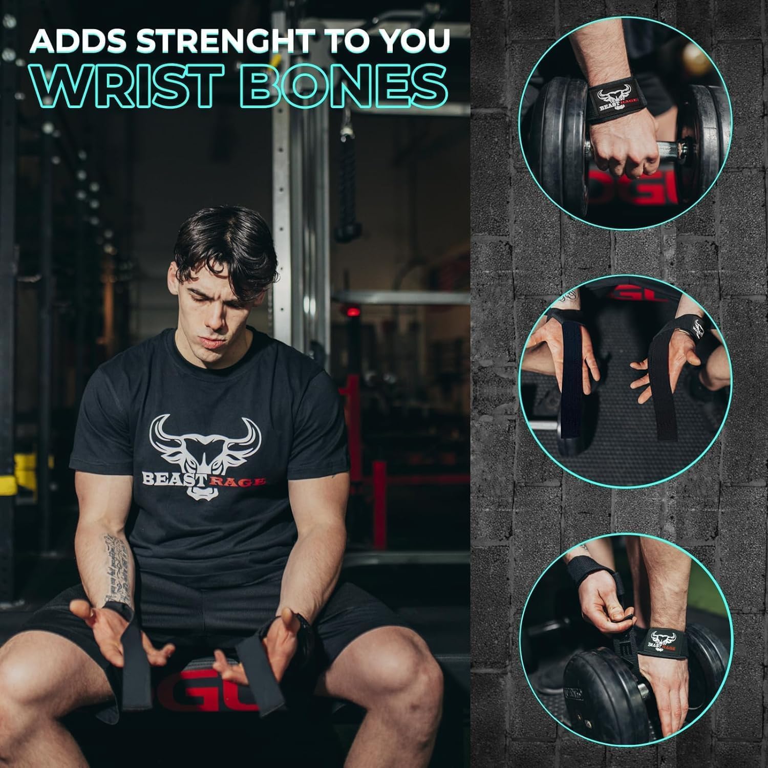 BEAST RAGE Lifting Wrist Straps for Weightlifting, Weight Lifting Straps Gym Grip Power Workouts Lifting Straps Padded Cotton Men Women Wrap Lift Deadlift Straps Hard Pull Exercise