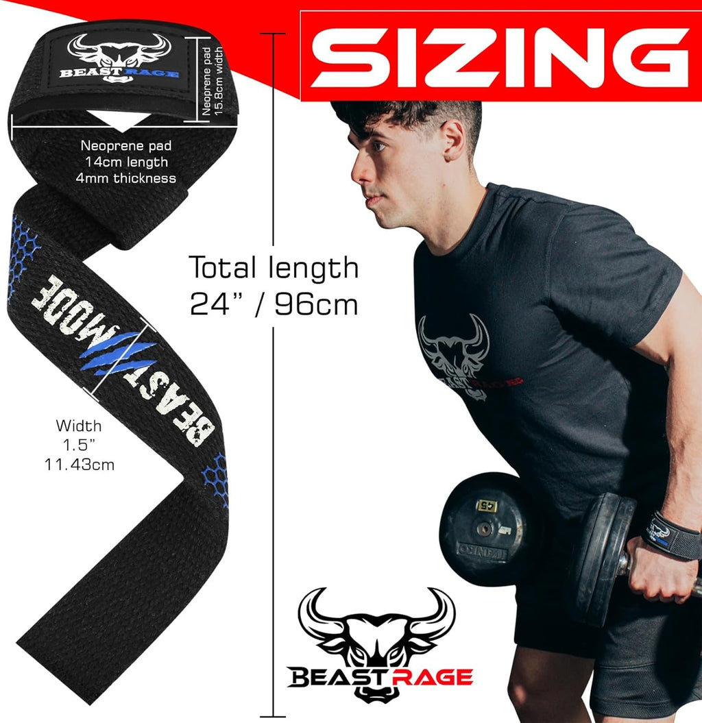 BEAST RAGE Lifting Wrist Straps for Weightlifting, Weight Lifting Straps Gym Grip Power Workouts Lifting Straps Padded Cotton Men Women Wrap Lift Deadlift Straps Hard Pull Exercise