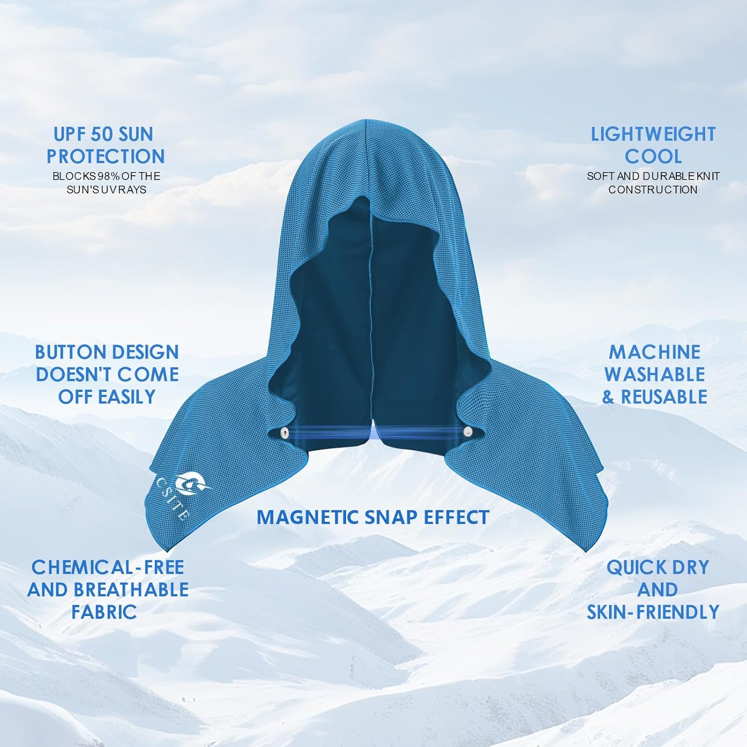 CSITE 3 Pack Cooling Hoodie Towels for Neck and Face, UPF 50 Sun Protection & Instant Cooling, Ice Towels for Hot Weather, Soft Breathable Towel for Sport, Work Out, Gym, Camping & More Activities