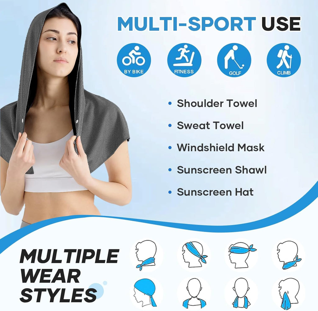Cooling Hoodie Towel: Cooling Towels for Neck and Face, Quick-Dry Absorbent Soft Breathable Sweat Neck Wraps, Instant Cool Hooded Towels for Hot Weather Running Camping Travel - Black