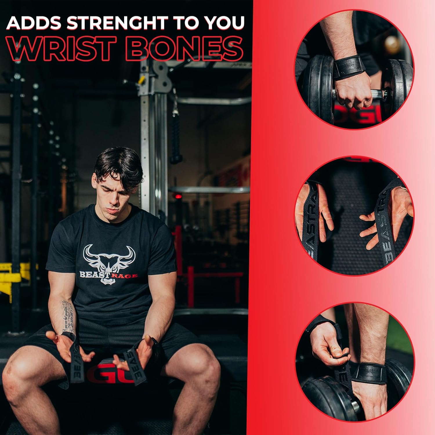 BEAST RAGE Lifting Wrist Straps for Weightlifting, Weight Lifting Straps Gym Grip Power Workouts Lifting Straps Padded Cotton Men Women Wrap Lift Deadlift Straps Hard Pull Exercise