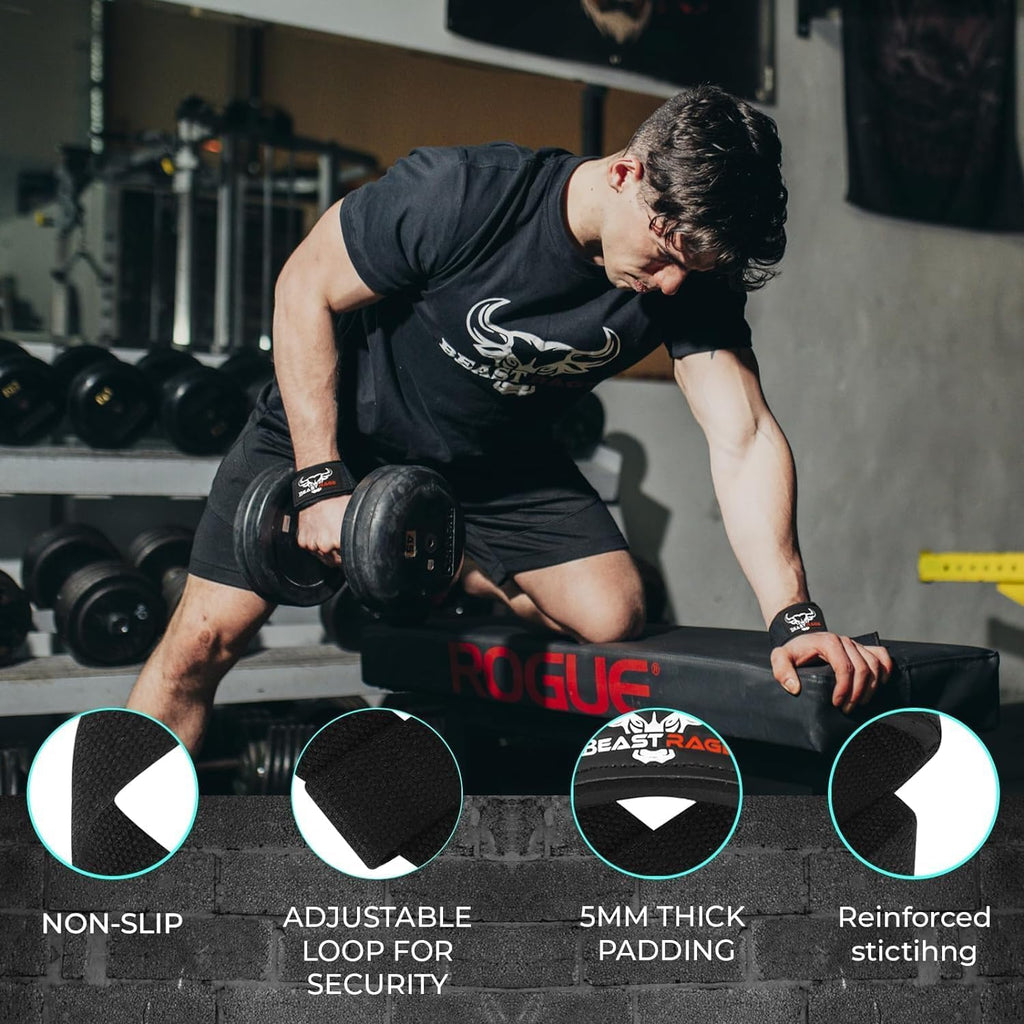 BEAST RAGE Lifting Wrist Straps for Weightlifting, Weight Lifting Straps Gym Grip Power Workouts Lifting Straps Padded Cotton Men Women Wrap Lift Deadlift Straps Hard Pull Exercise