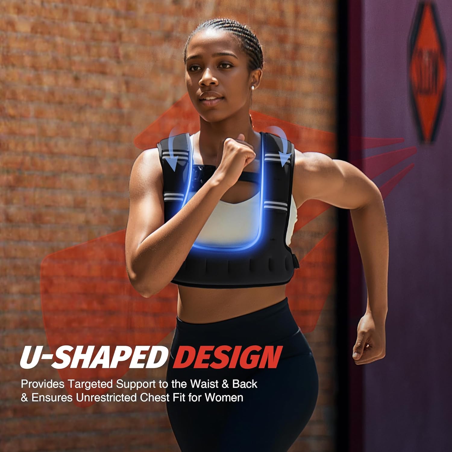ZELUS Weighted Vest for Women Men, 6/8/12/16/20lb Weight Vest with Arm Pouch Reflective Strips, U-Shaped Rucking Vest for Strength Training Muscle Building, Walking Running Vest for Fitness