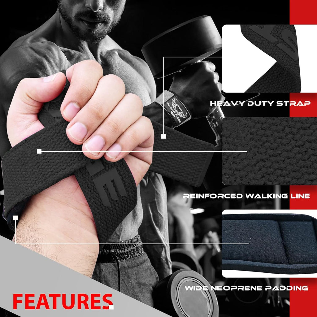 BEAST RAGE Lifting Wrist Straps for Weightlifting, Weight Lifting Straps Gym Grip Power Workouts Lifting Straps Padded Cotton Men Women Wrap Lift Deadlift Straps Hard Pull Exercise