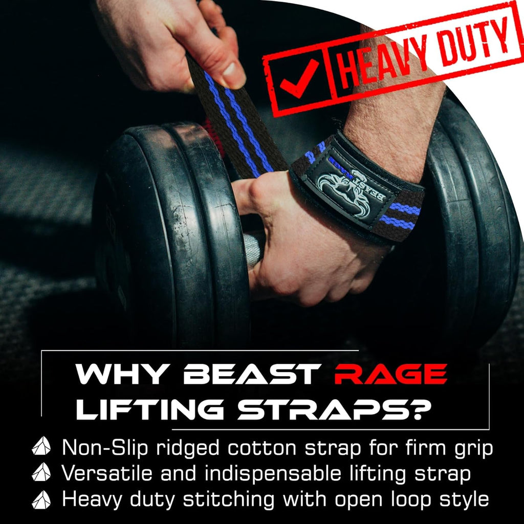 BEAST RAGE Lifting Wrist Straps for Weightlifting, Weight Lifting Straps Gym Grip Power Workouts Lifting Straps Padded Cotton Men Women Wrap Lift Deadlift Straps Hard Pull Exercise