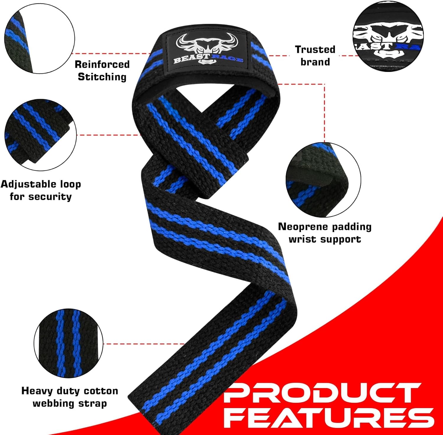 BEAST RAGE Lifting Wrist Straps for Weightlifting, Weight Lifting Straps Gym Grip Power Workouts Lifting Straps Padded Cotton Men Women Wrap Lift Deadlift Straps Hard Pull Exercise