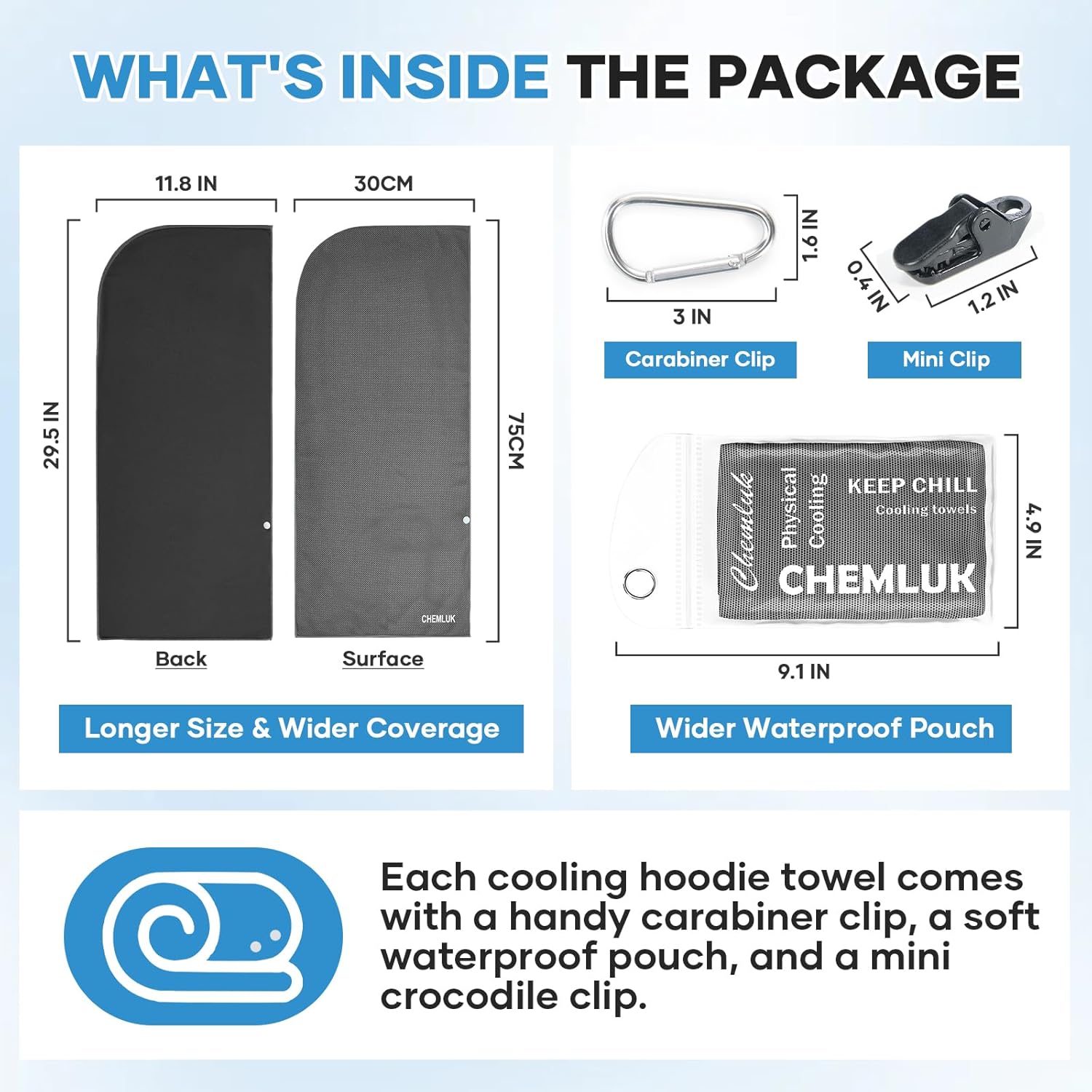 Cooling Hoodie Towel: Cooling Towels for Neck and Face, Quick-Dry Absorbent Soft Breathable Sweat Neck Wraps, Instant Cool Hooded Towels for Hot Weather Running Camping Travel - Black