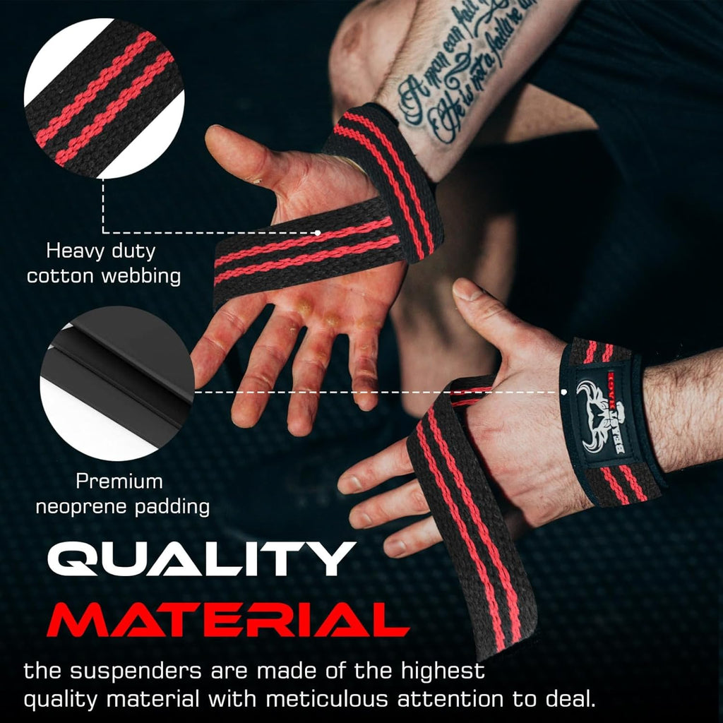 BEAST RAGE Lifting Wrist Straps for Weightlifting, Weight Lifting Straps Gym Grip Power Workouts Lifting Straps Padded Cotton Men Women Wrap Lift Deadlift Straps Hard Pull Exercise