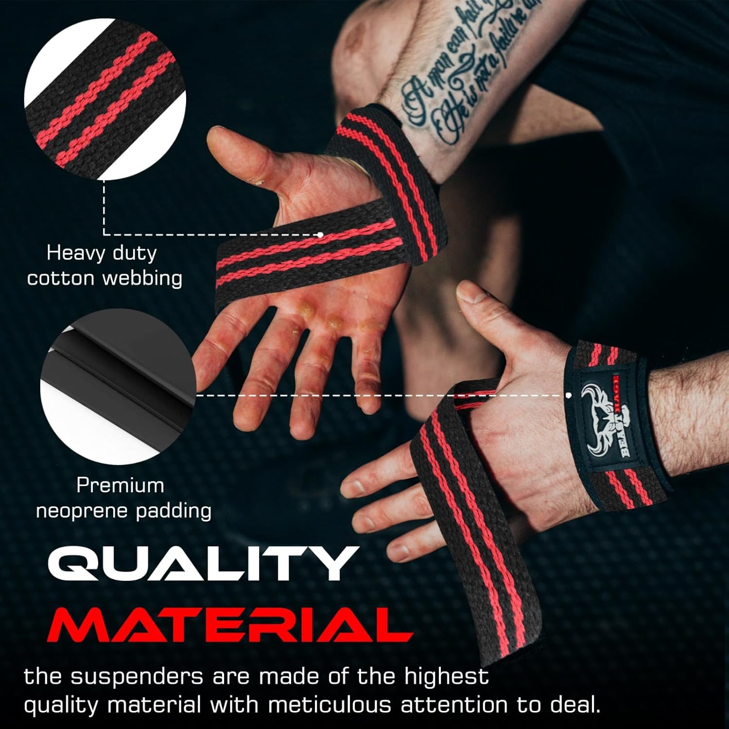 BEAST RAGE Lifting Wrist Straps for Weightlifting, Weight Lifting Straps Gym Grip Power Workouts Lifting Straps Padded Cotton Men Women Wrap Lift Deadlift Straps Hard Pull Exercise